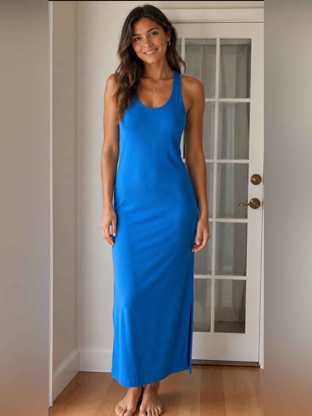 MadRag Sleeveless Blue racerback tank dress scoop form-fitting midi maxi M/L EUC